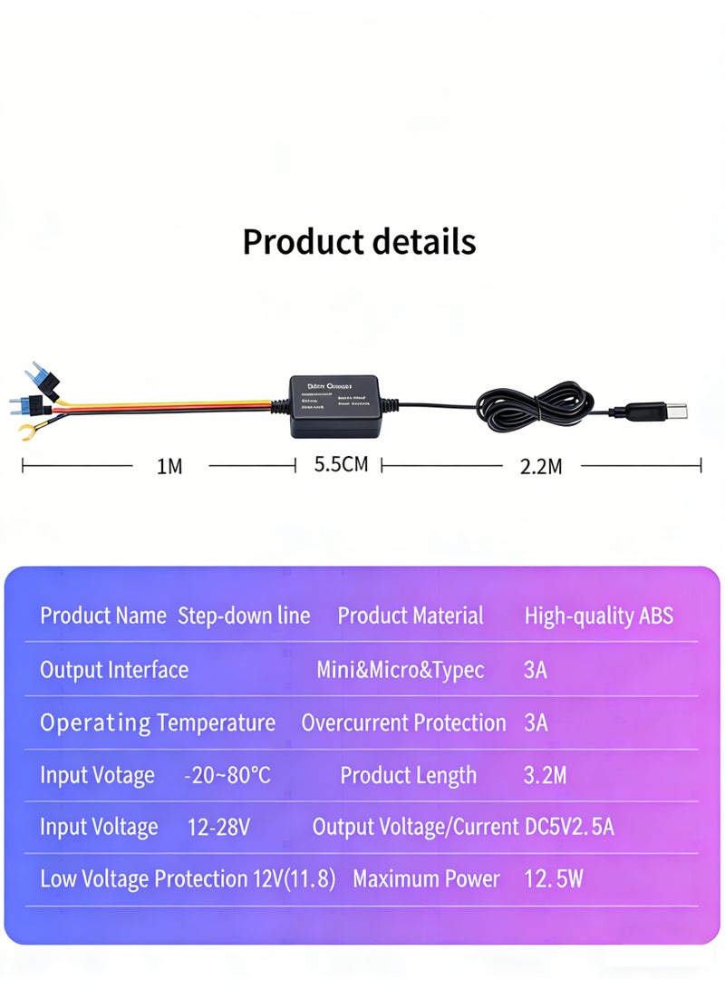 JOUDIYA Universal Car Dash Cam Hardwire Kit, Type-C Power Supply Cable for GPS, CarPlay, Radar Detector, Parking Monitoring, Drive Recorder - Image 5